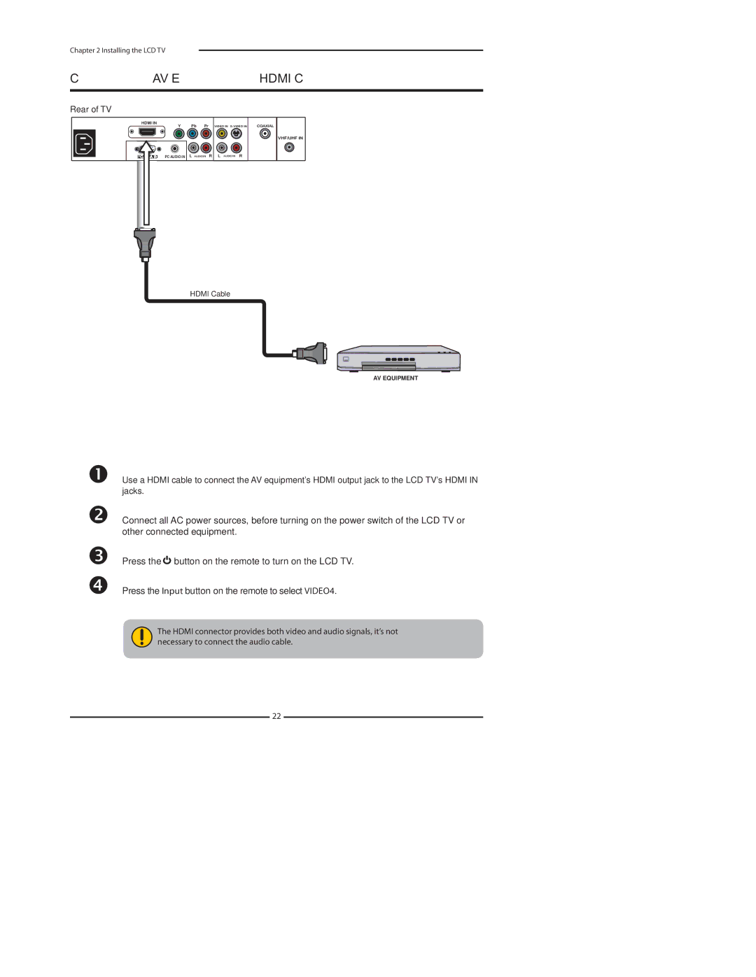 Polaroid 1911-TLXB manual Connecting an AV Equipment with Hdmi Connector 