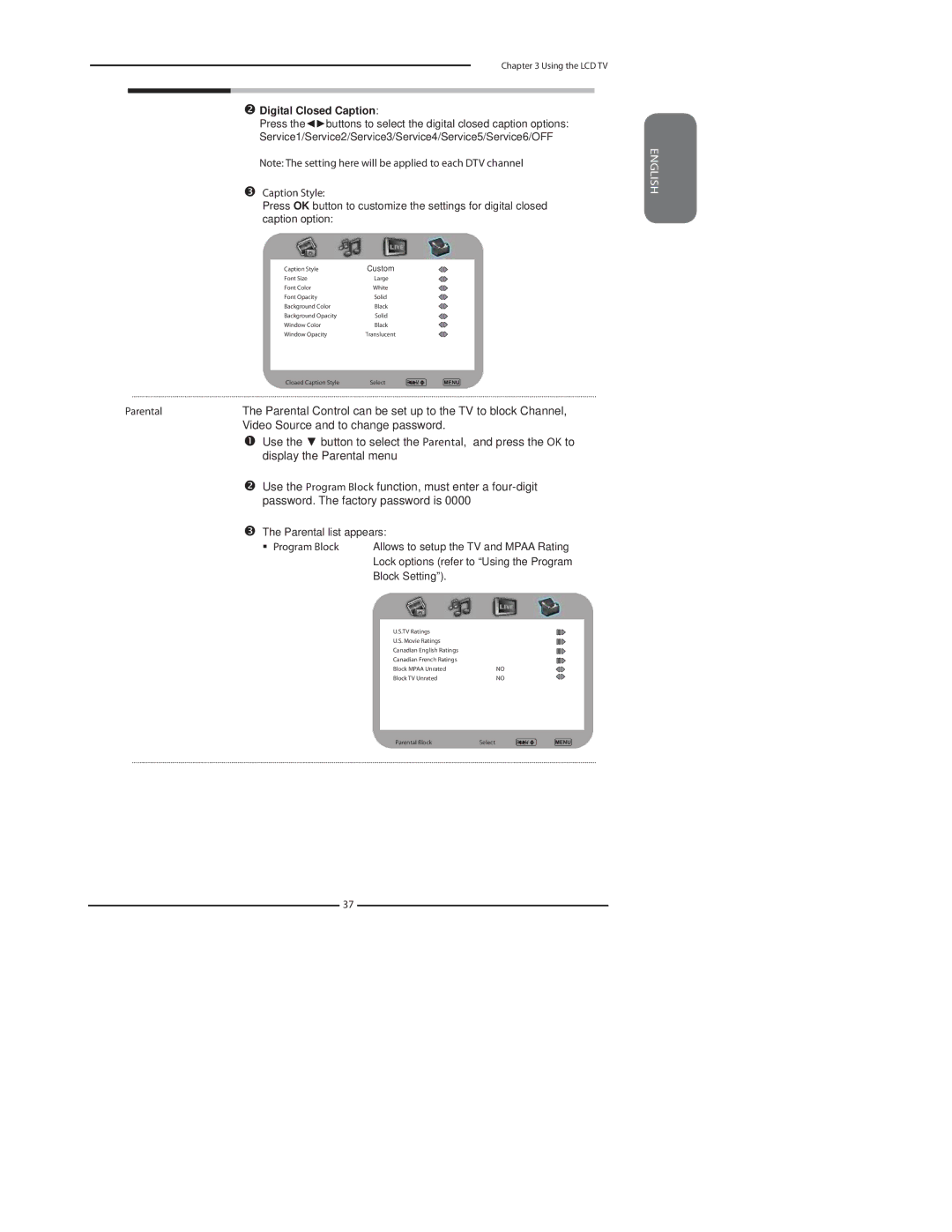 Polaroid 1911-TLXB manual Video Source and to change password, Digital Closed Caption 