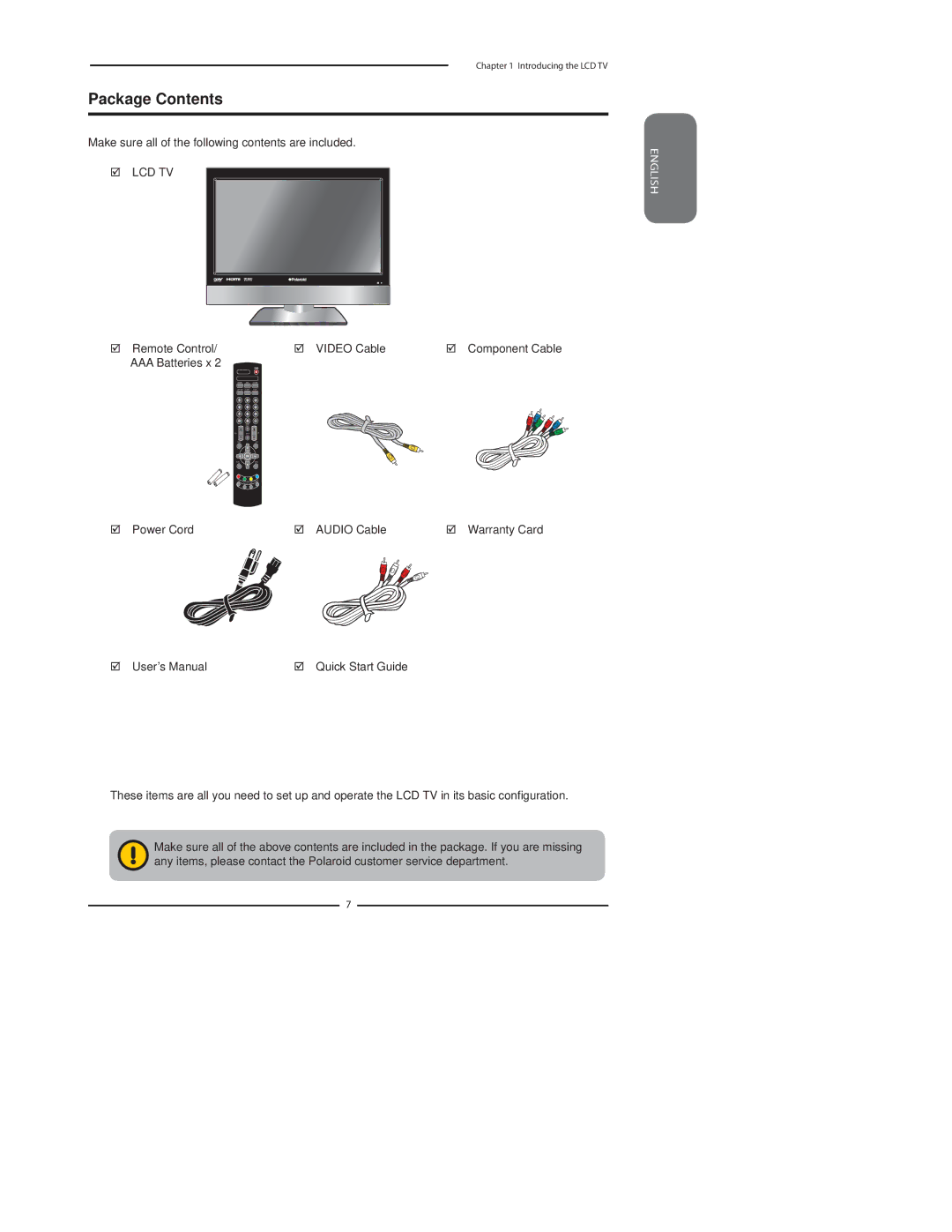 Polaroid 1911-TLXB manual Package Contents 