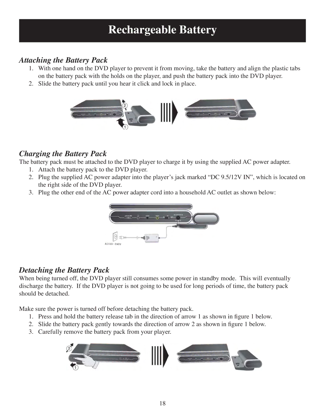 Polaroid 20060915 user manual Attaching the Battery Pack, Charging the Battery Pack, Detaching the Battery Pack 