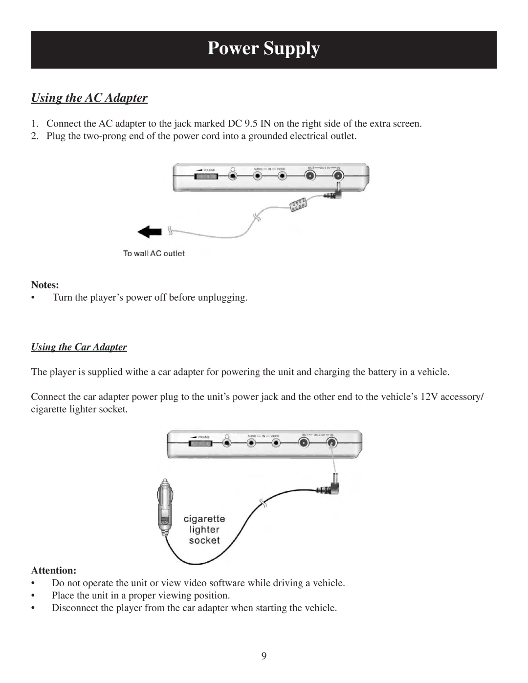 Polaroid 20060919 user manual Power Supply, Using the AC Adapter 