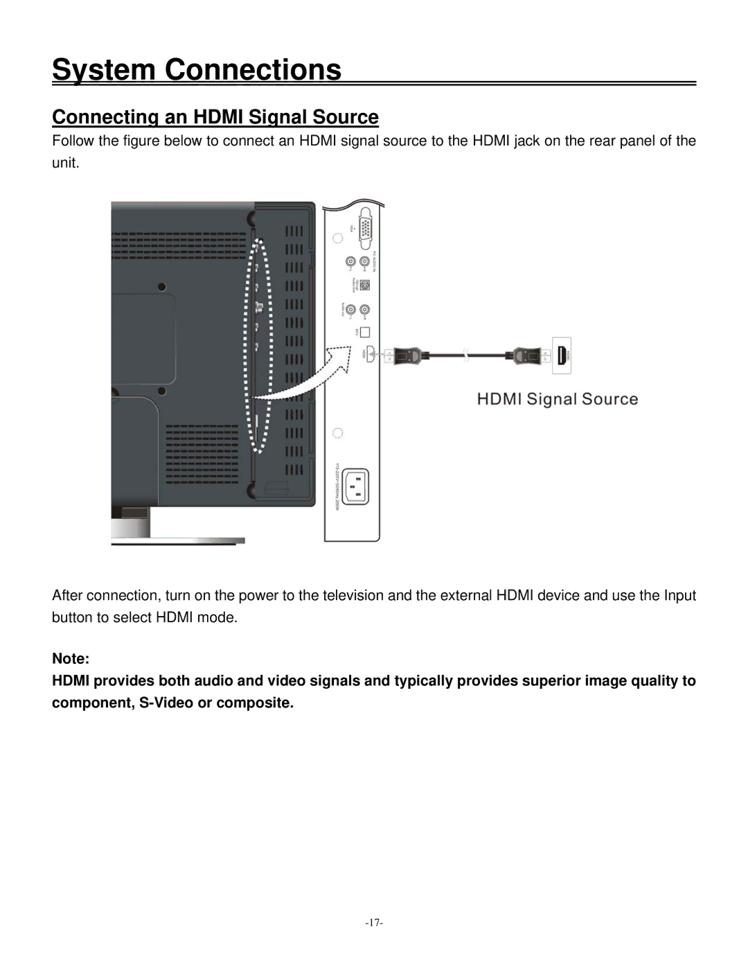 Polaroid 20070918 user manual Connecting an Hdmi Signal Source 