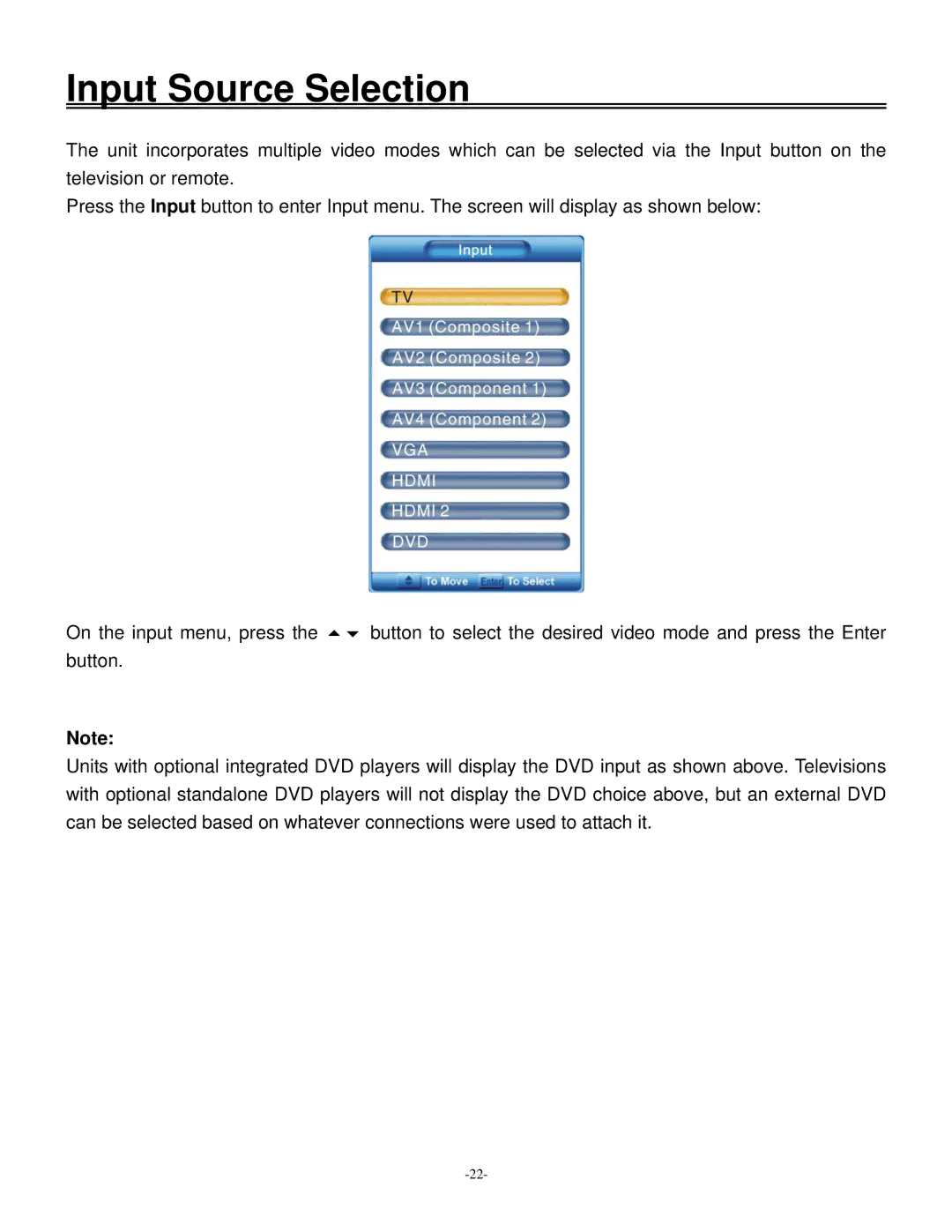 Polaroid 20070918 user manual Input Source Selection 