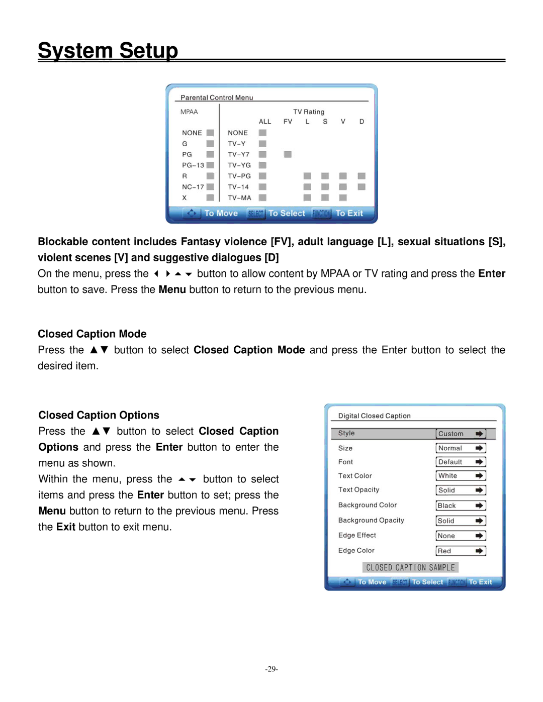 Polaroid 20070918 user manual Closed Caption Mode, Closed Caption Options 