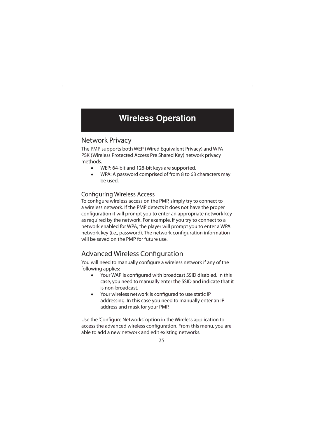 Polaroid 20071016 user manual Network Privacy, Advanced Wireless Configuration 