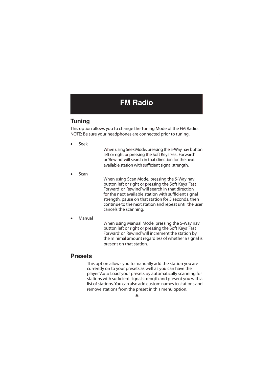 Polaroid 20071016 user manual Tuning, Presets, Seek 