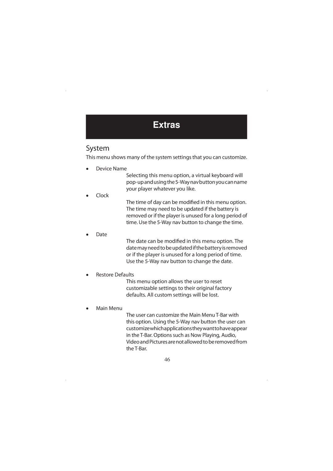 Polaroid 20071016 user manual System, Date, Restore Defaults, Main Menu 