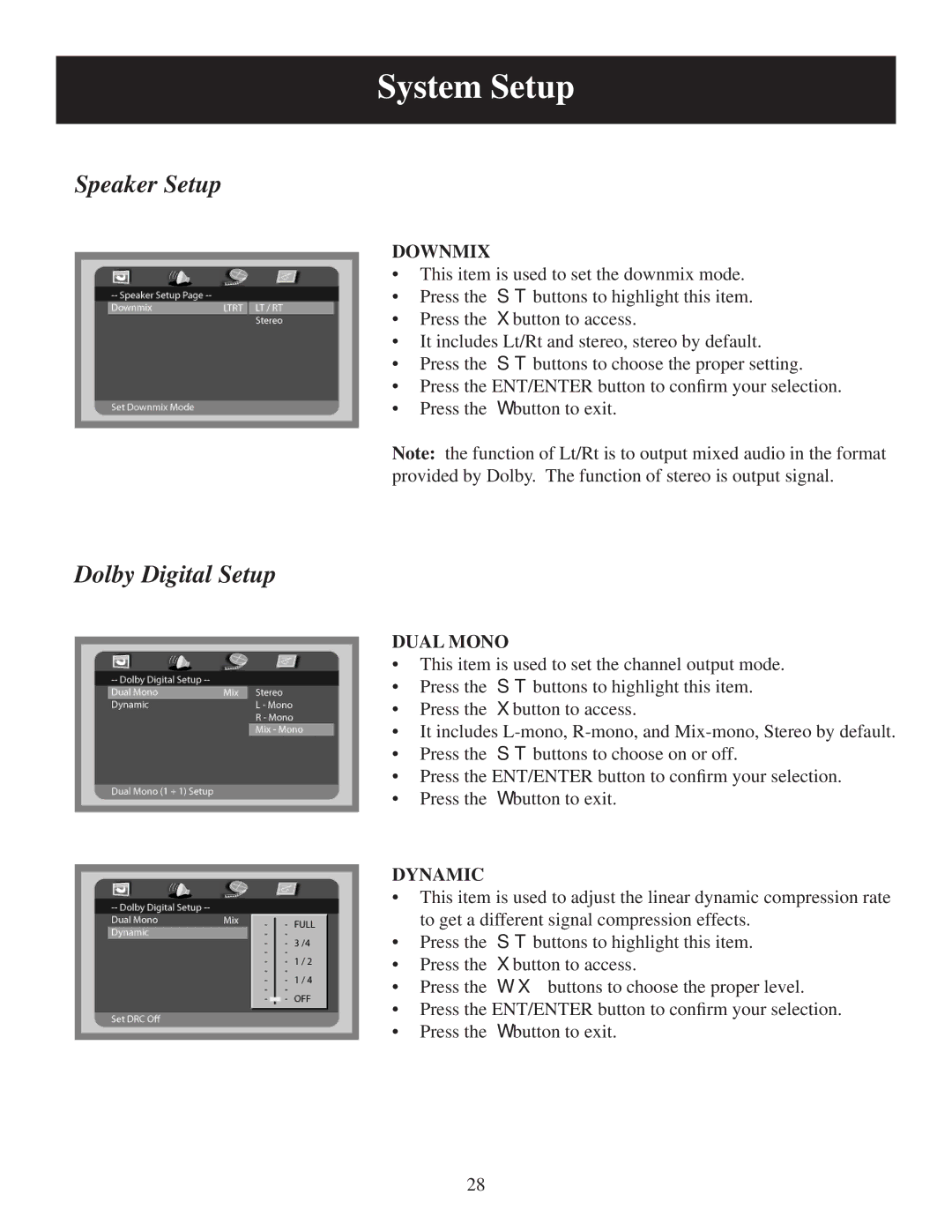 Polaroid 20080109, 20071226 user manual Downmix, Dual Mono, Dynamic 