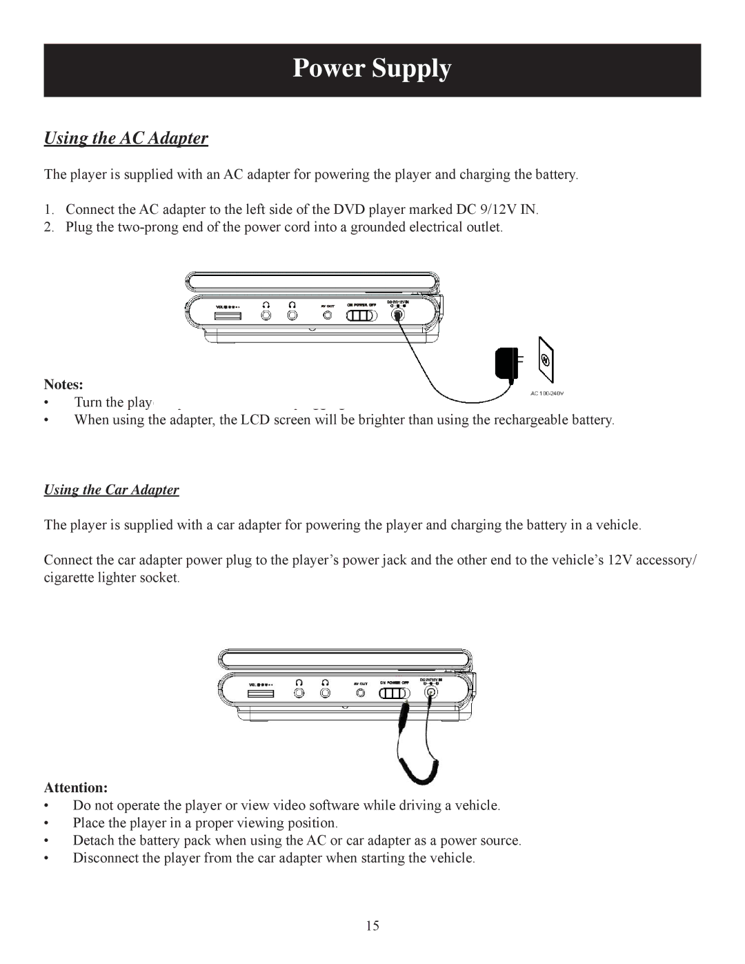 Polaroid 20080421 user manual Power Supply, Using the AC Adapter 