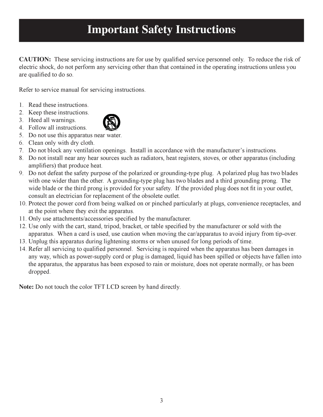 Polaroid 20080421 user manual Important Safety Instructions 