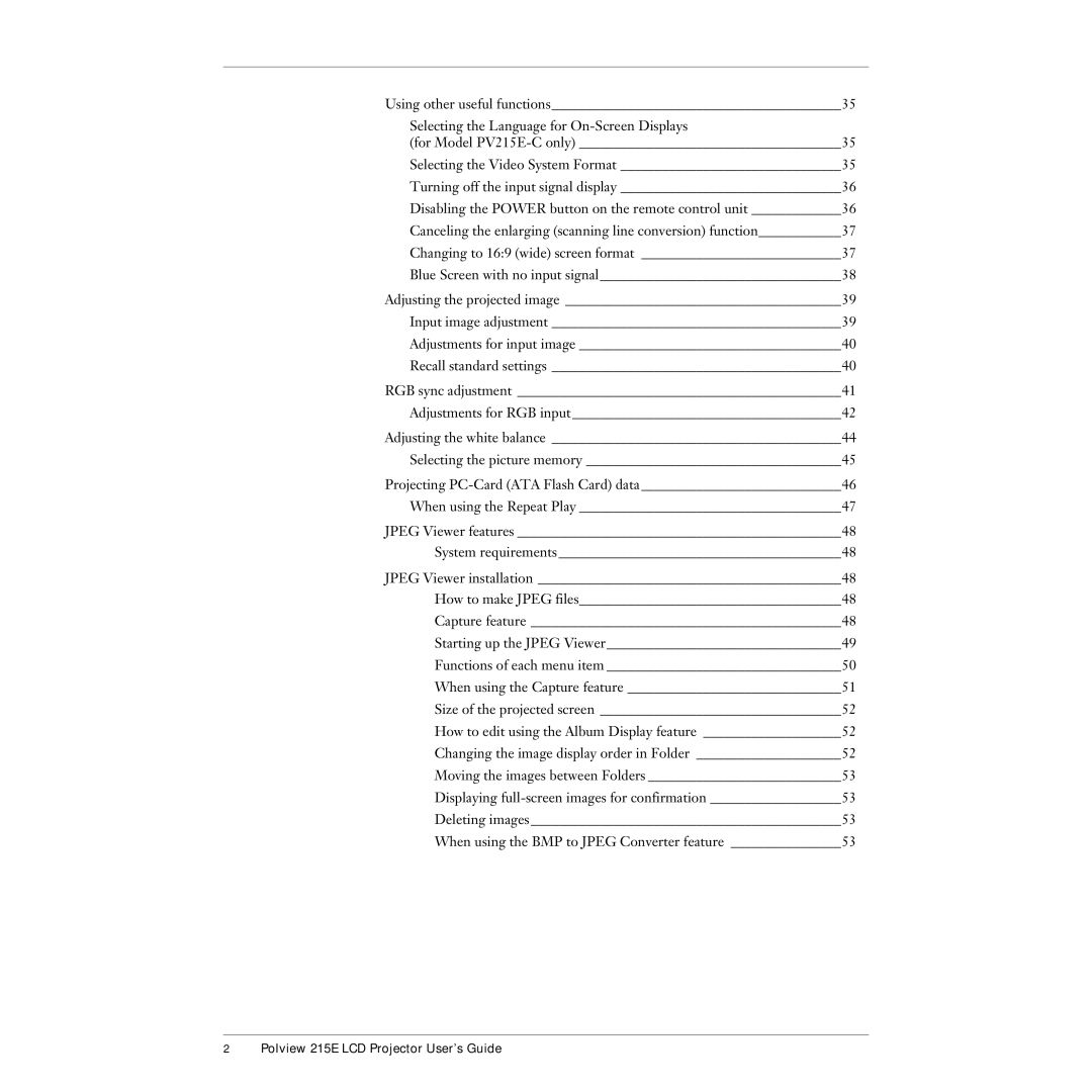 Polaroid 215EPolaview manual Polview 215E LCD Projector User’s Guide 