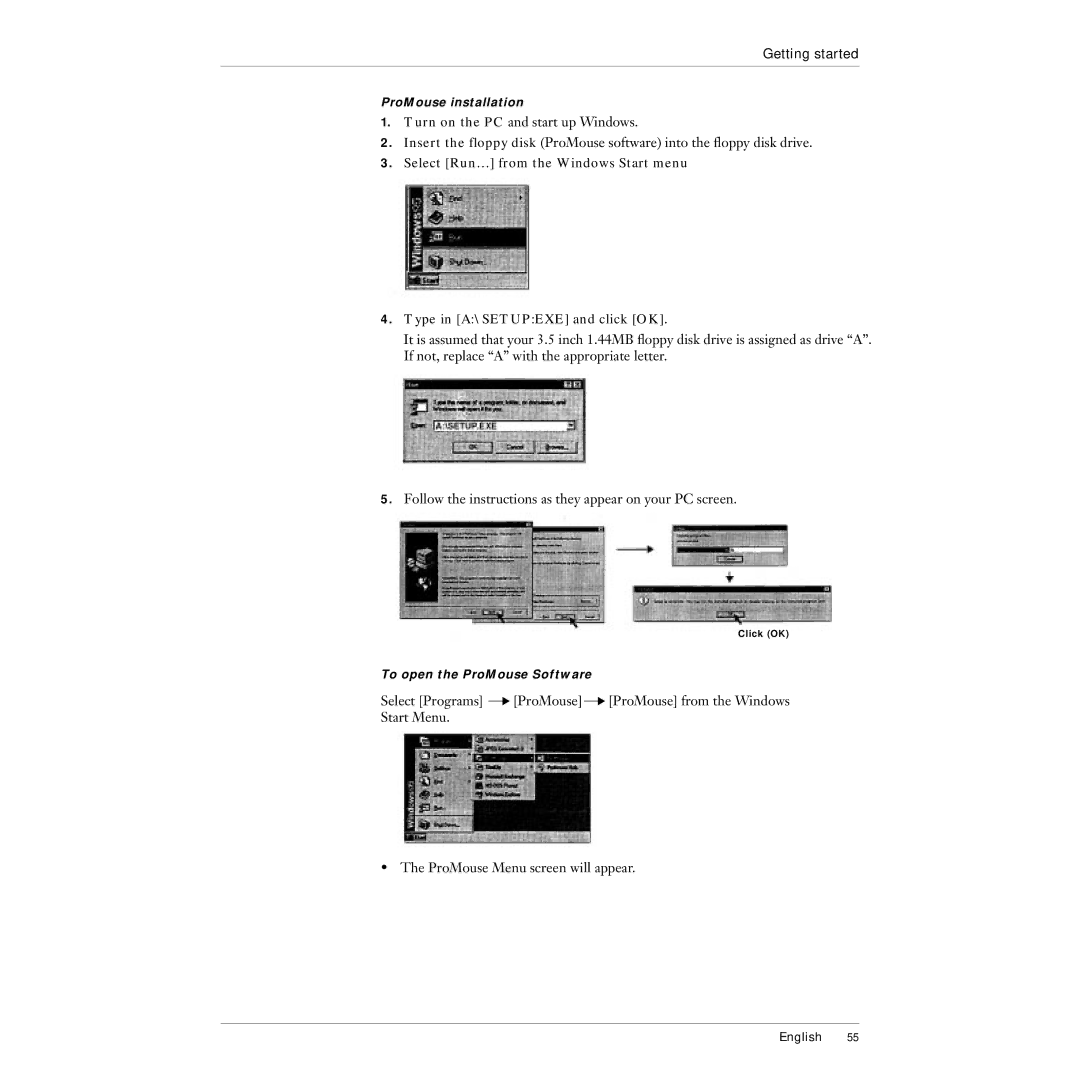 Polaroid 215EPolaview manual ProMouse installation 