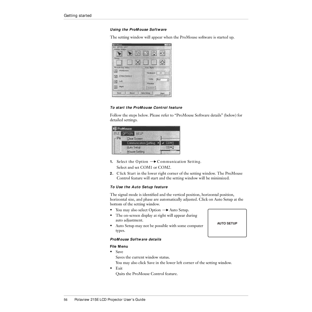 Polaroid 215EPolaview manual Using the ProMouse Software 