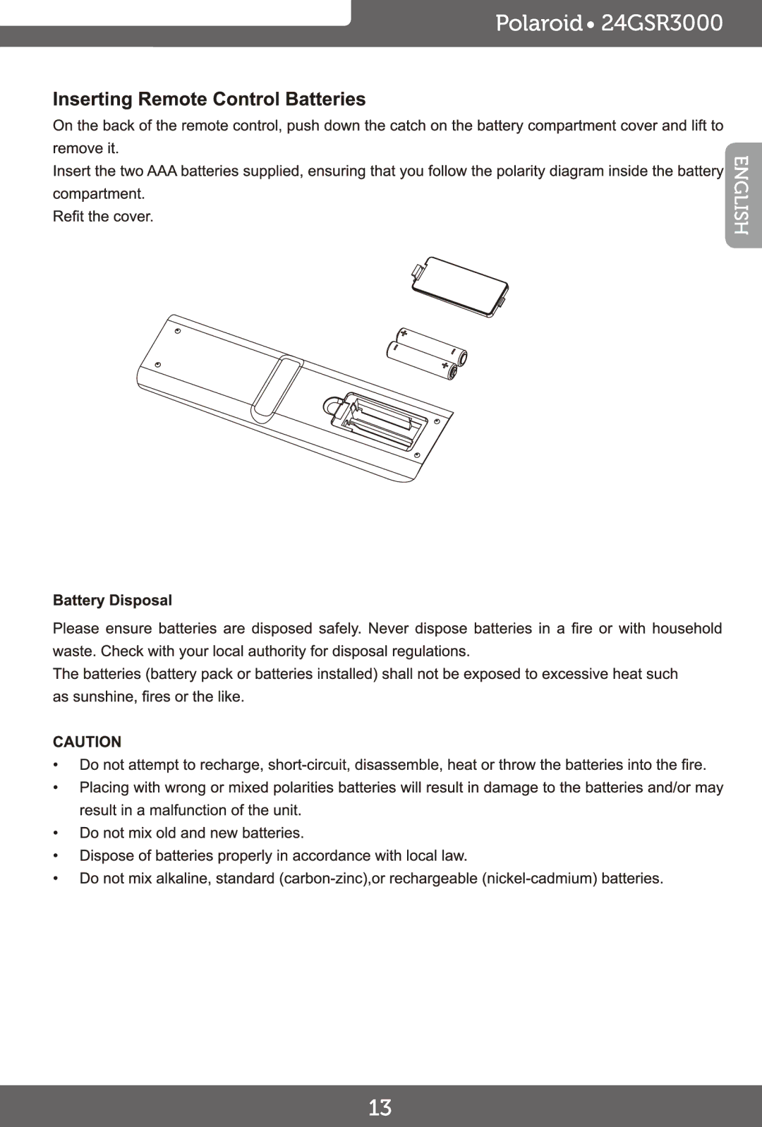 Polaroid 24GSR3000, 24 FHD LED TV manual 