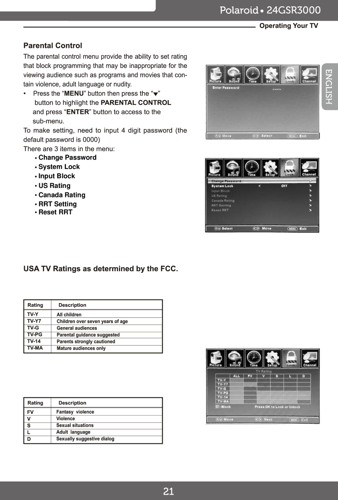 Polaroid 24GSR3000, 24 FHD LED TV manual Exit 