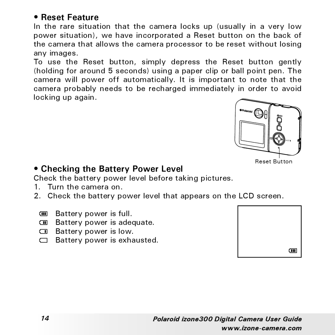 Polaroid 300 manual Reset Feature 