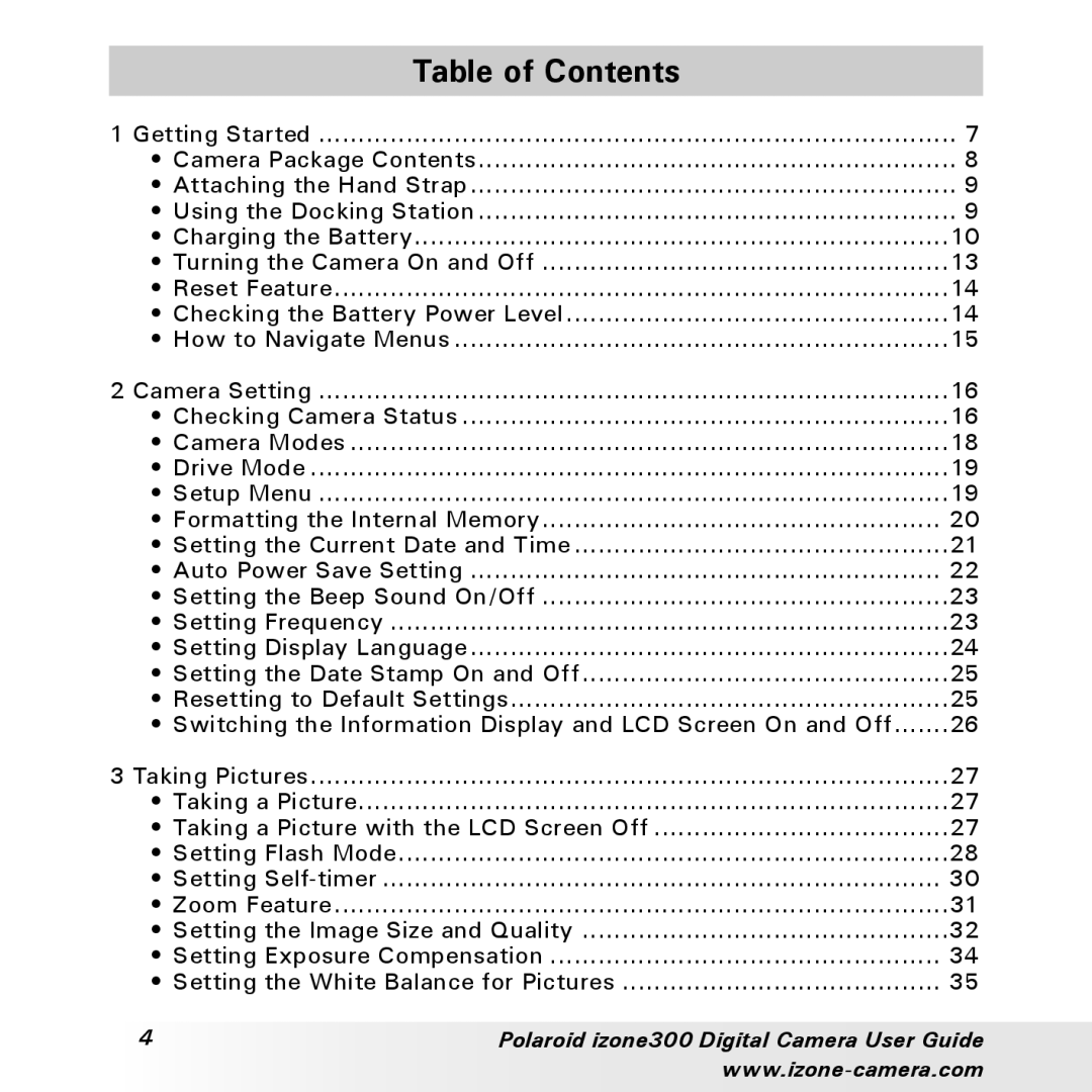 Polaroid 300 manual Table of Contents 