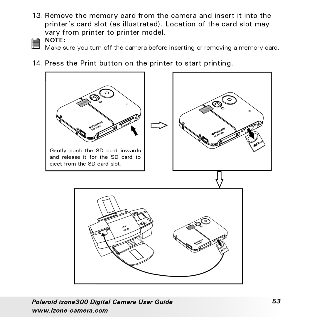 Polaroid 300 manual Press the Print button on the printer to start printing 