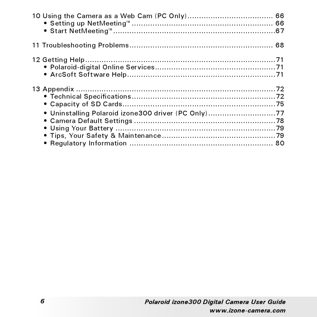 Polaroid manual Polaroid izone300 Digital Camera User Guide 