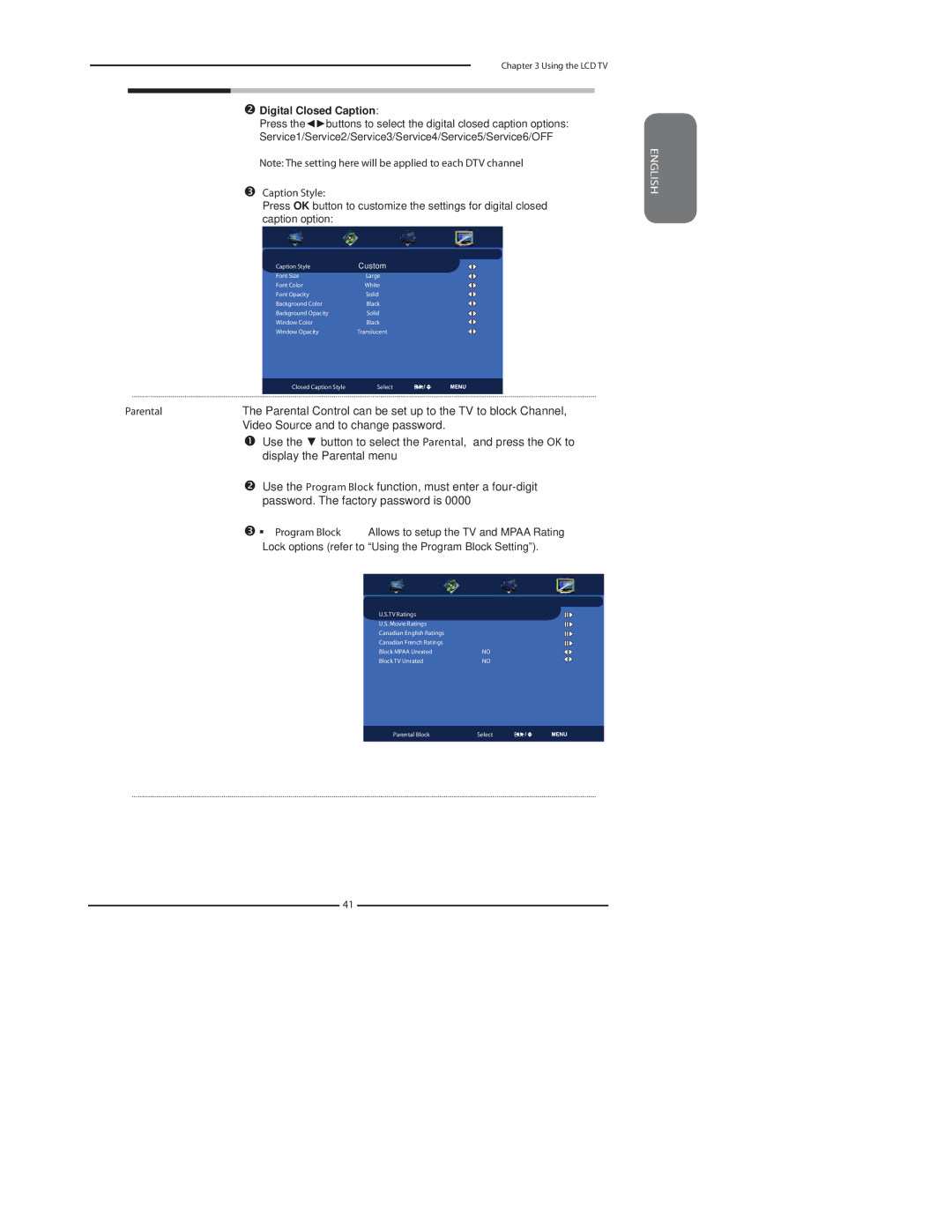 Polaroid 3211-TLXB manual Video Source and to change password, Digital Closed Caption 