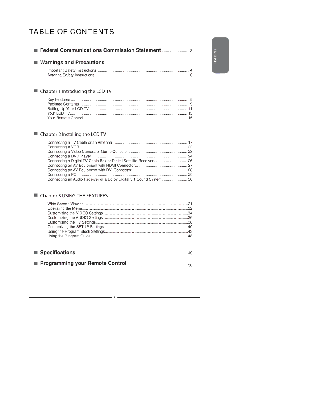 Polaroid 3211-TLXB manual Table of Contents 