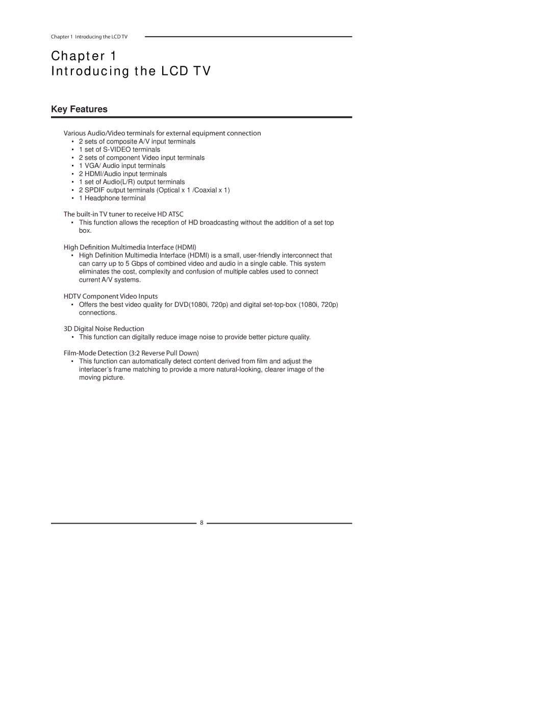 Polaroid 3211-TLXB manual Chapter Introducing the LCD TV, Key Features 