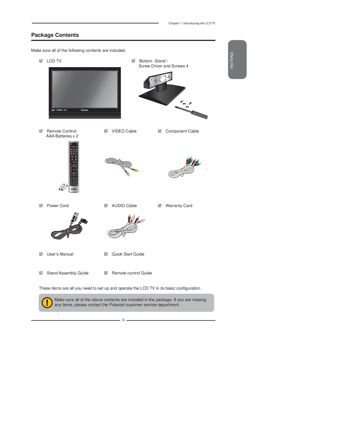 Polaroid 3211-TLXB manual Package Contents 