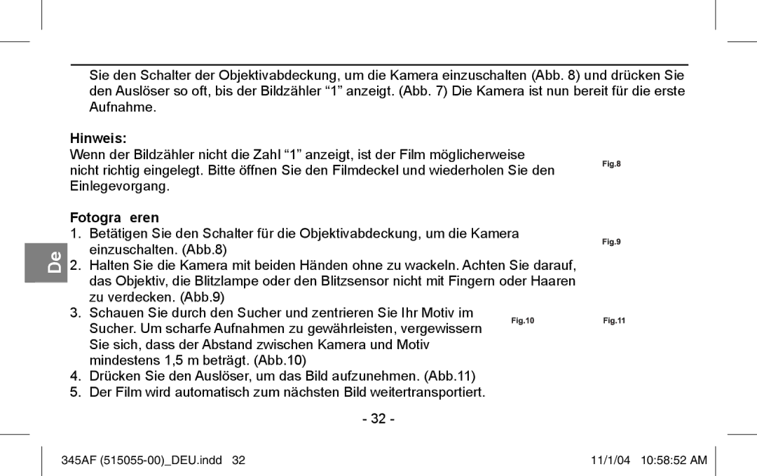 Polaroid 345AF instruction manual Fotograﬁeren 