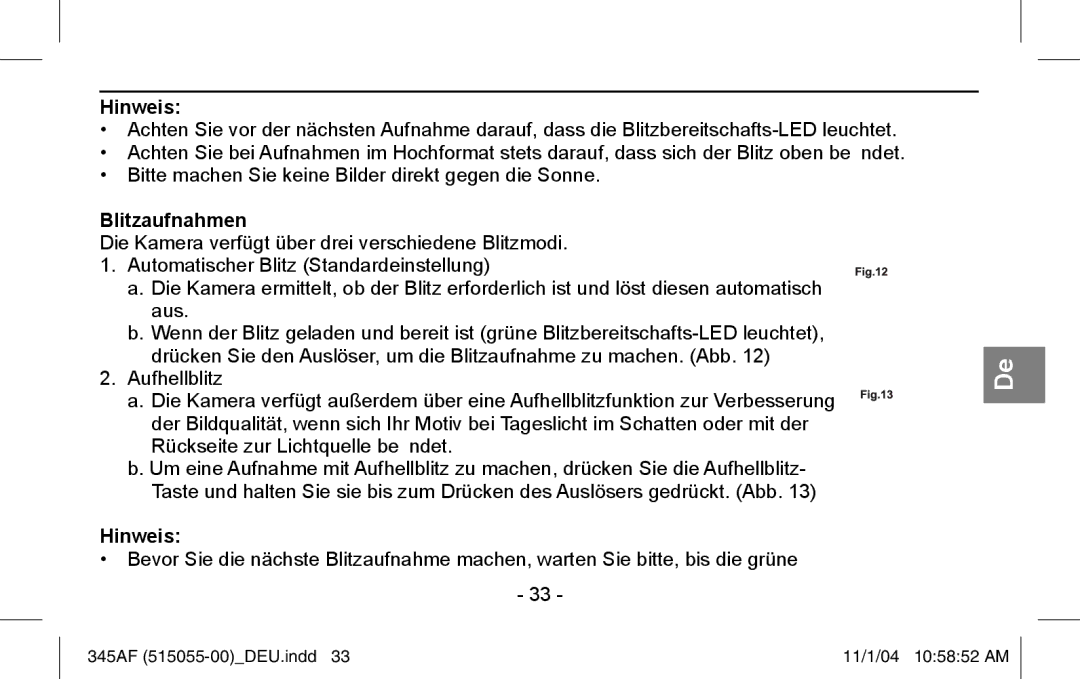 Polaroid 345AF instruction manual Blitzaufnahmen 