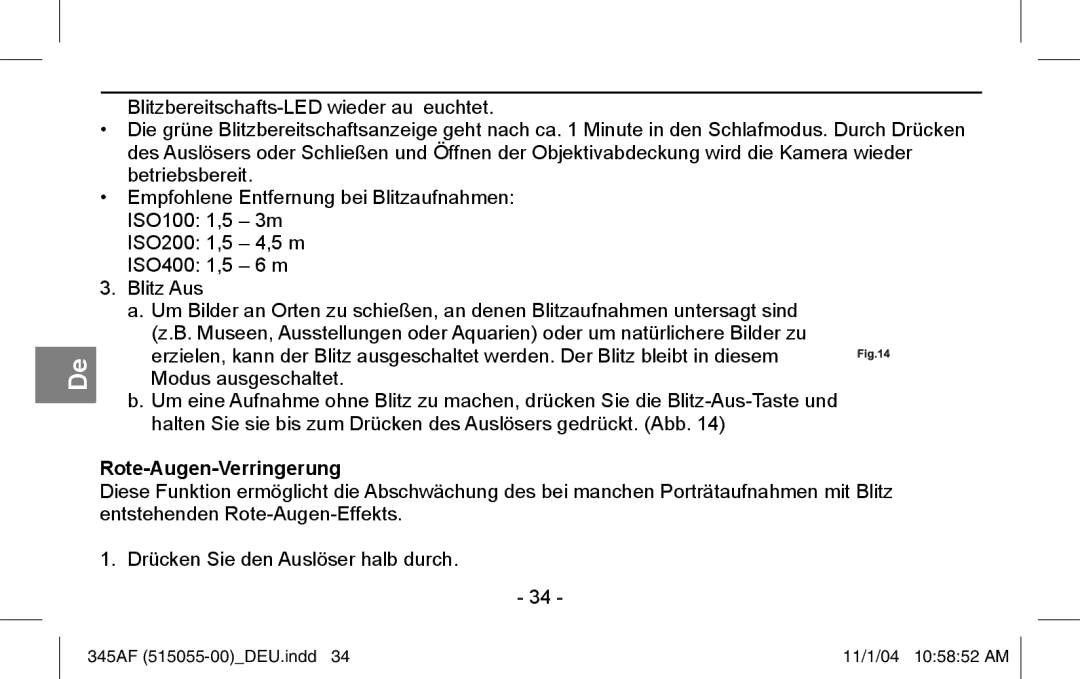 Polaroid 345AF instruction manual Rote-Augen-Verringerung 