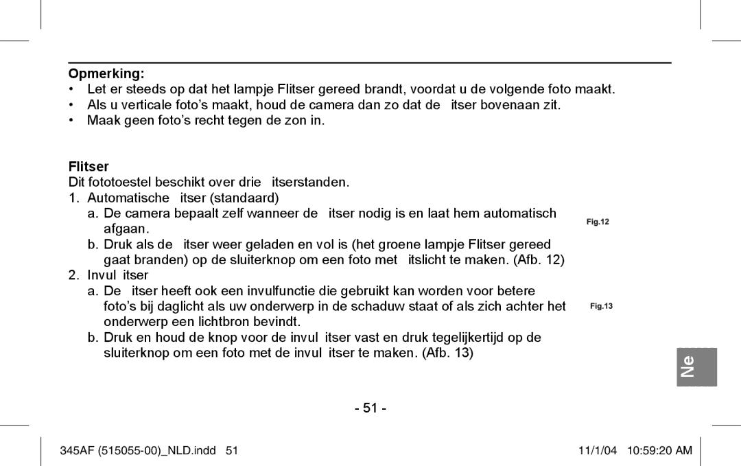 Polaroid 345AF instruction manual Flitser 