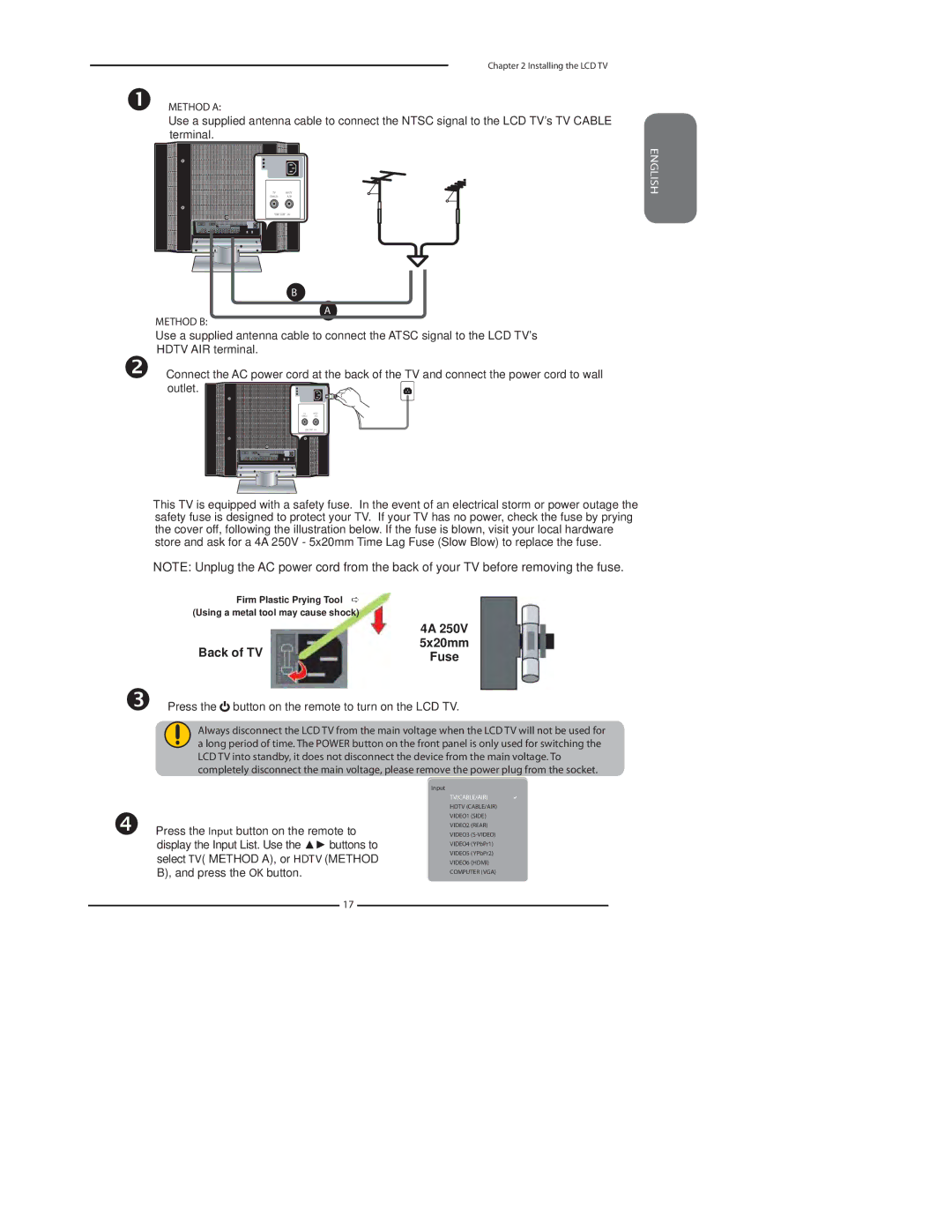 Polaroid 37 manual Press the button on the remote to turn on the LCD TV, Method a, Method B 