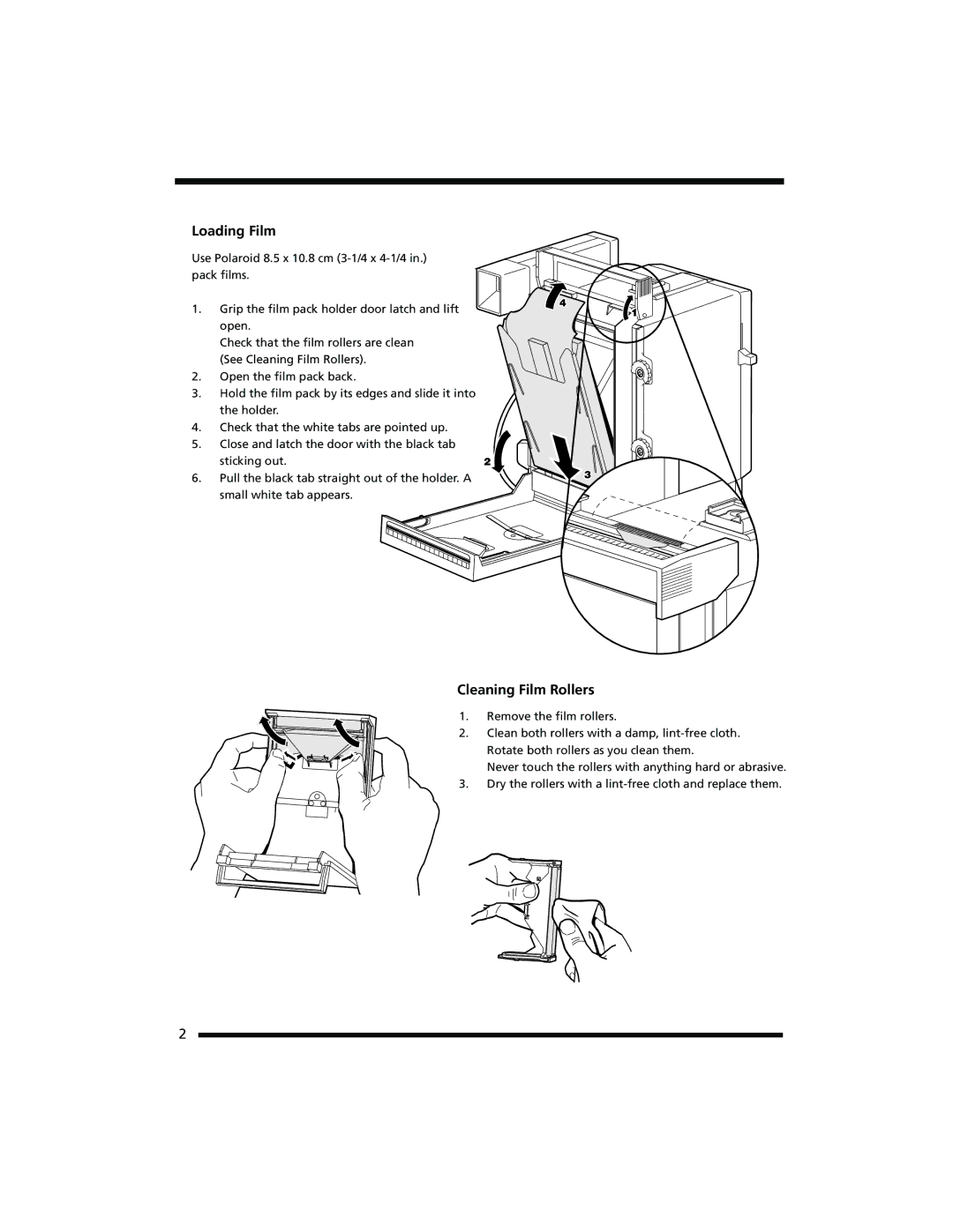 Polaroid 402b manual Loading Film, Cleaning Film Rollers 