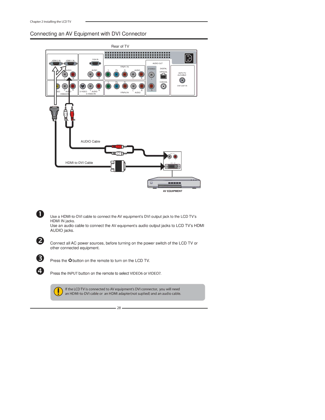 Polaroid 4241-TLXB manual Connecting an AV Equipment with DVI Connector 