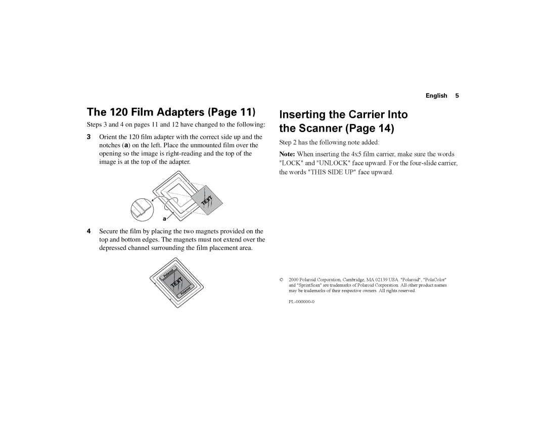 Polaroid 45 Ultra quick start Film Adapters 