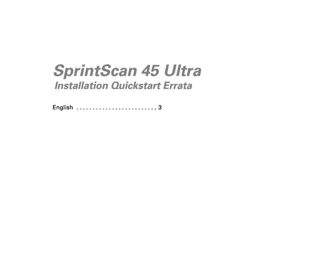 Polaroid quick start SprintScan 45 Ultra, Installation Quickstart Errata, English 