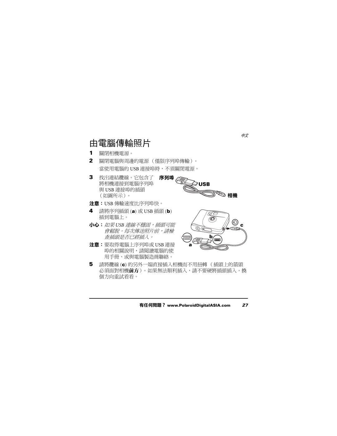 Polaroid 620 user manual Usb 