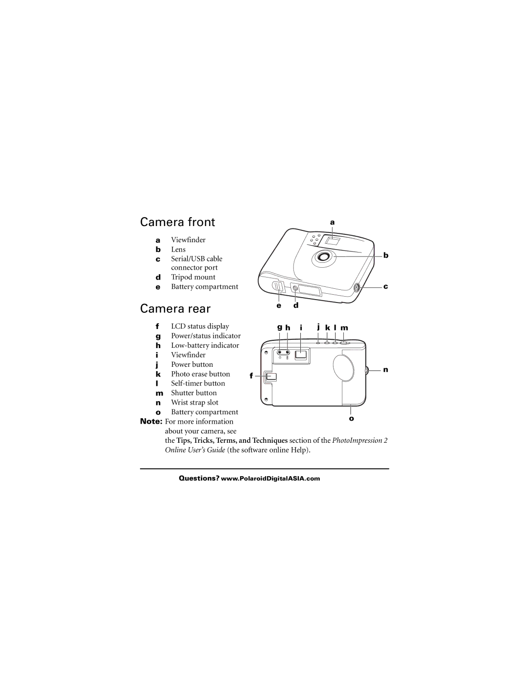 Polaroid 620 user manual H i j k l m n o, L m 