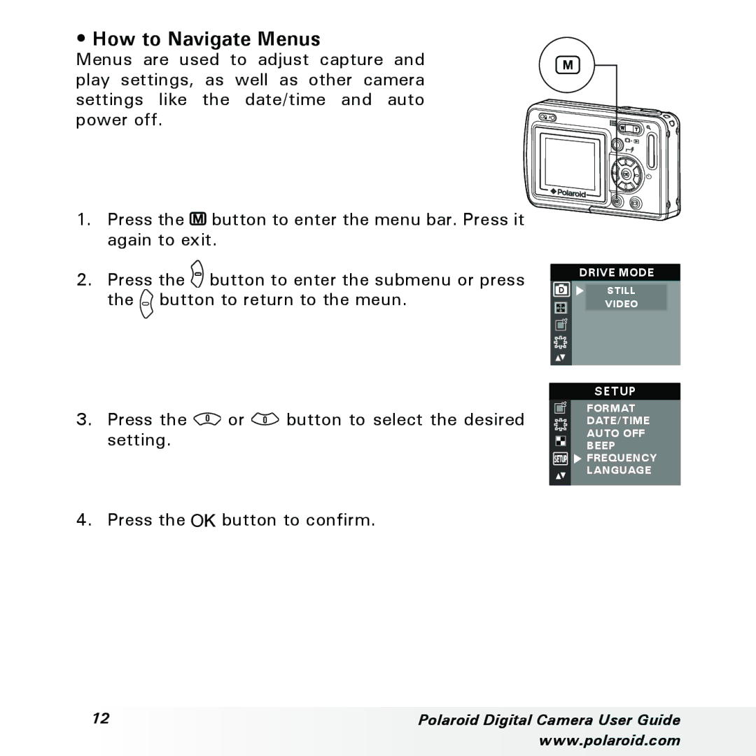 Polaroid a300, a310 manual How to Navigate Menus 