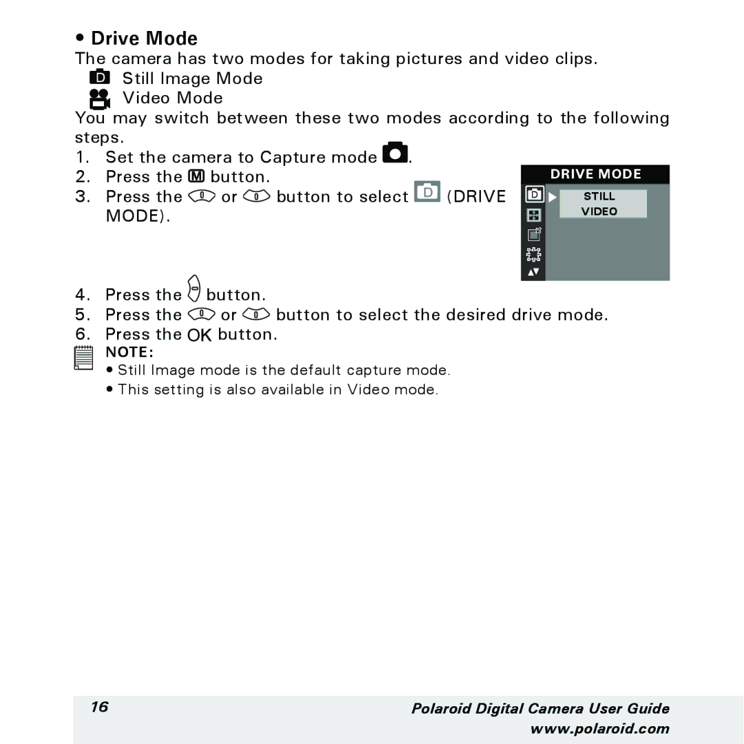 Polaroid a300, a310 manual Drive Mode, Press Button to select, Drive D 