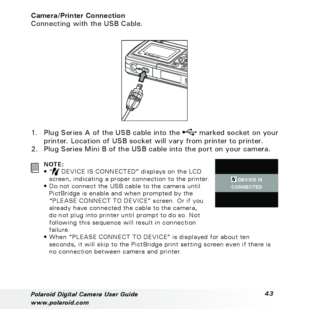 Polaroid a310, a300 manual Camera/Printer Connection 