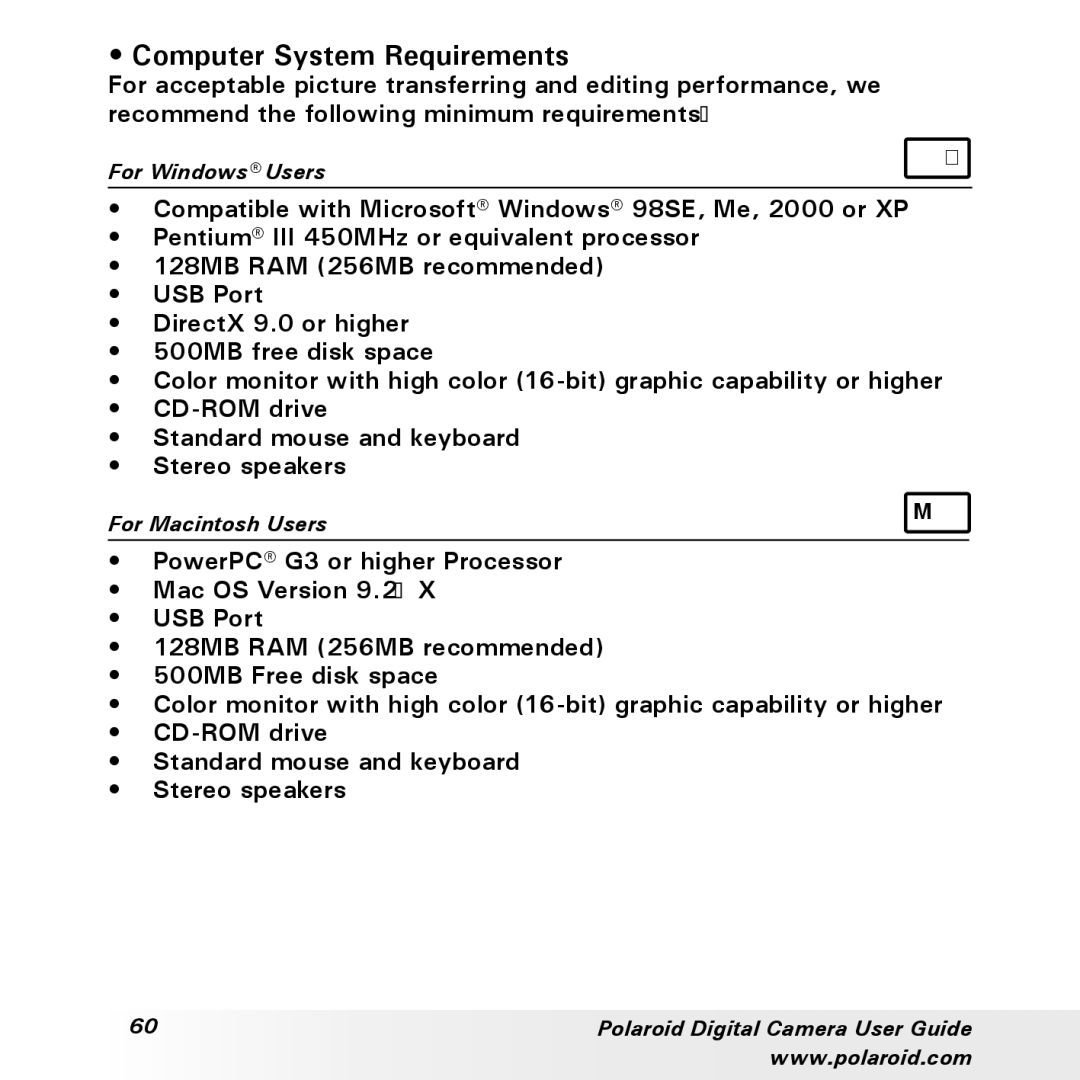 Polaroid a300, a310 manual Computer System Requirements 