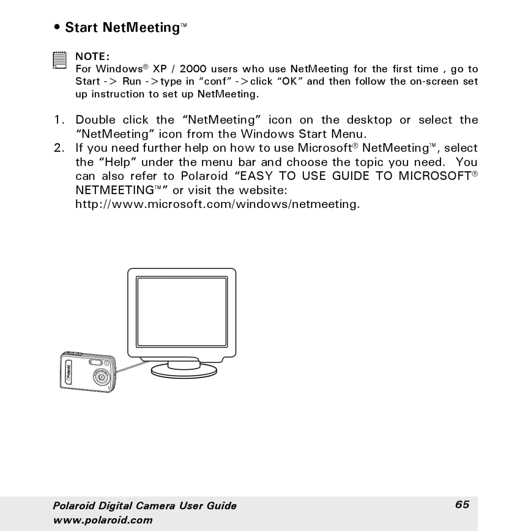 Polaroid a310, a300 manual Start NetMeeting 