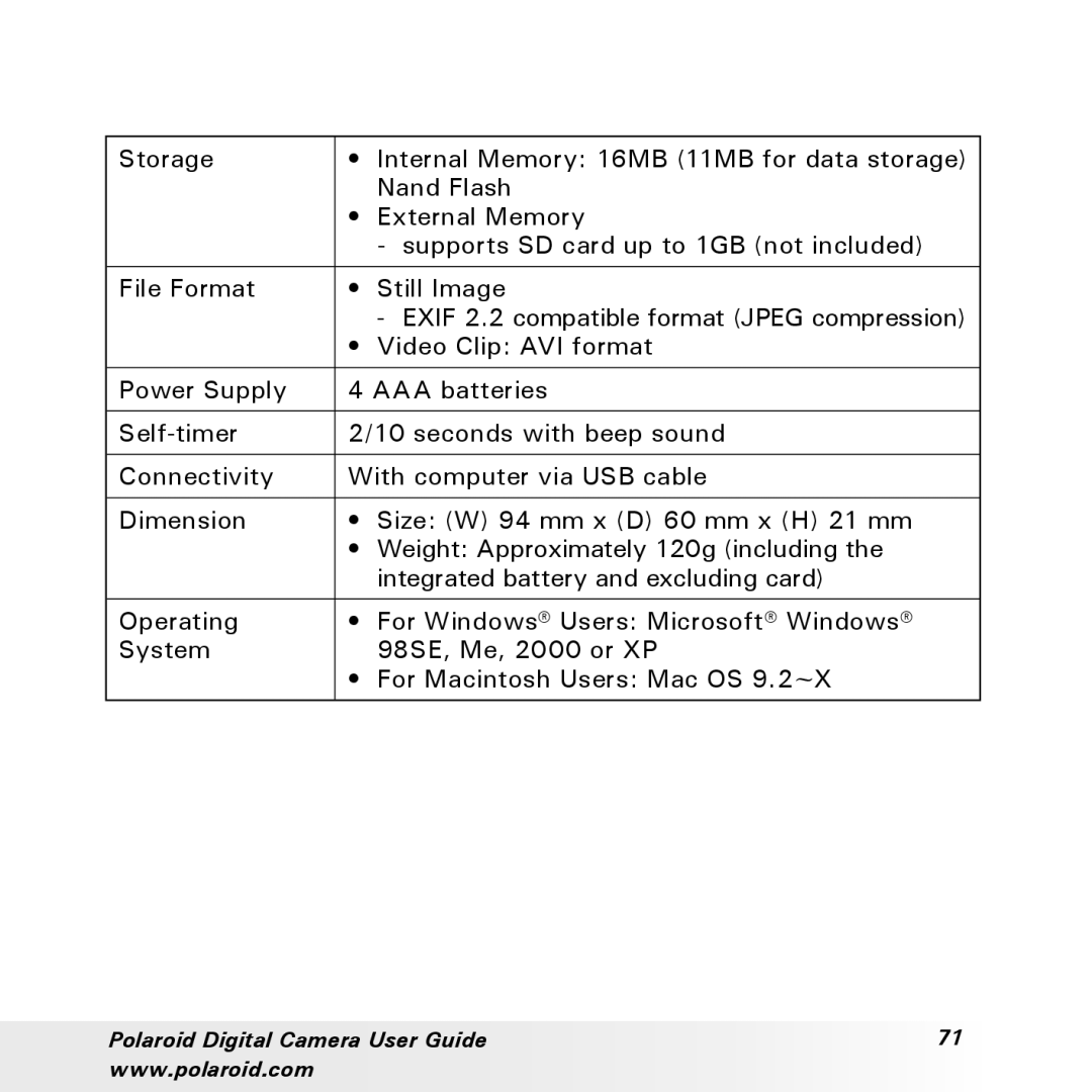 Polaroid a310, a300 manual Polaroid Digital Camera User Guide 