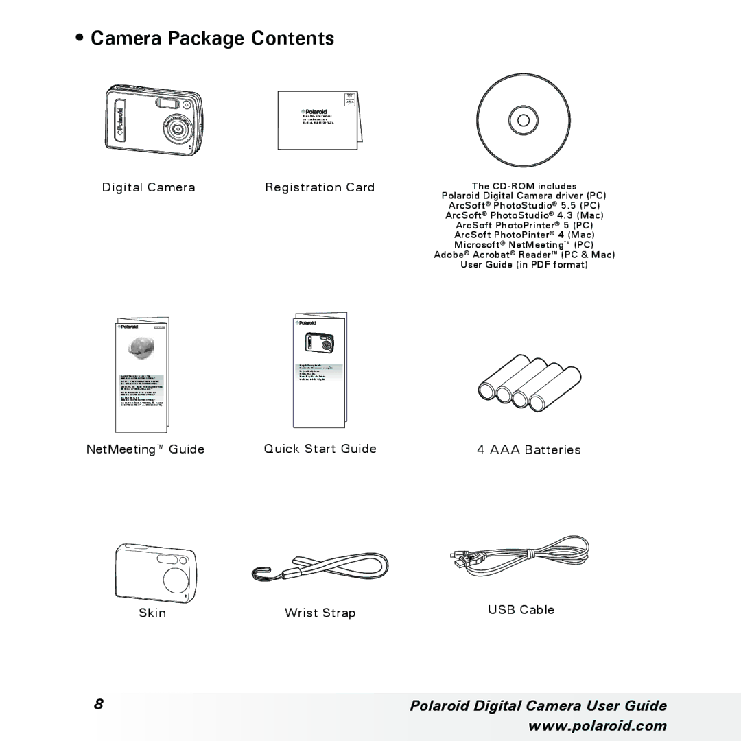 Polaroid a300, a310 manual Camera Package Contents 