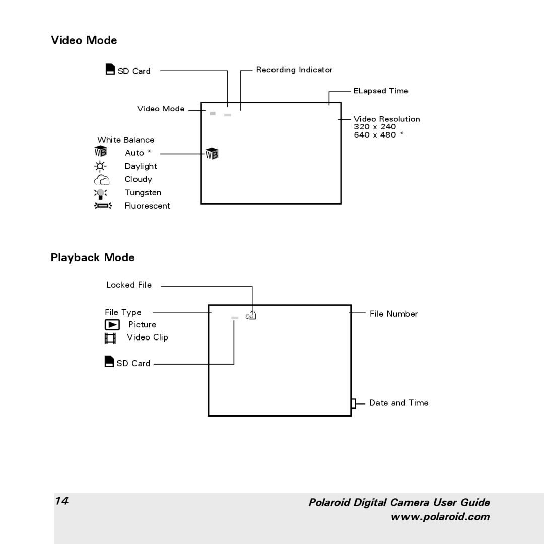 Polaroid a600 manual Video Mode, Playback Mode 