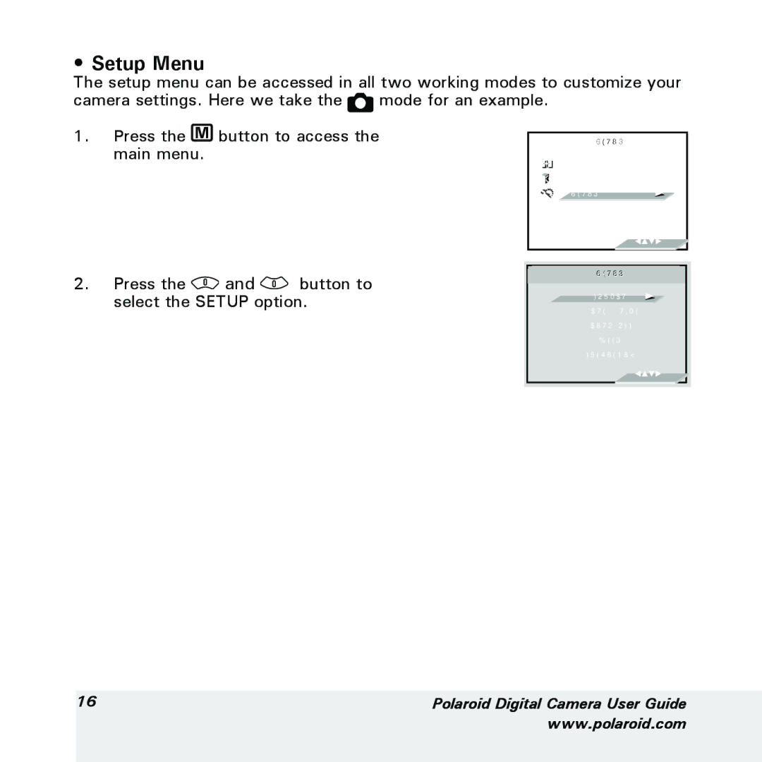 Polaroid a600 manual Setup Menu 