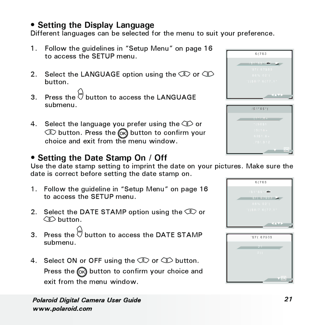 Polaroid a600 manual Setting the Display Language 