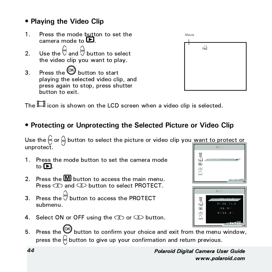 Polaroid a600 manual Playing the Video Clip 