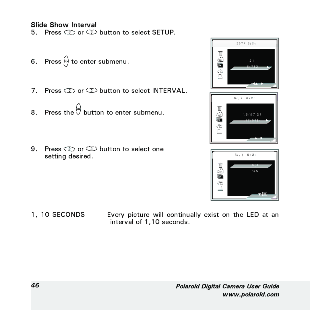 Polaroid a600 manual Slide Show Interval 